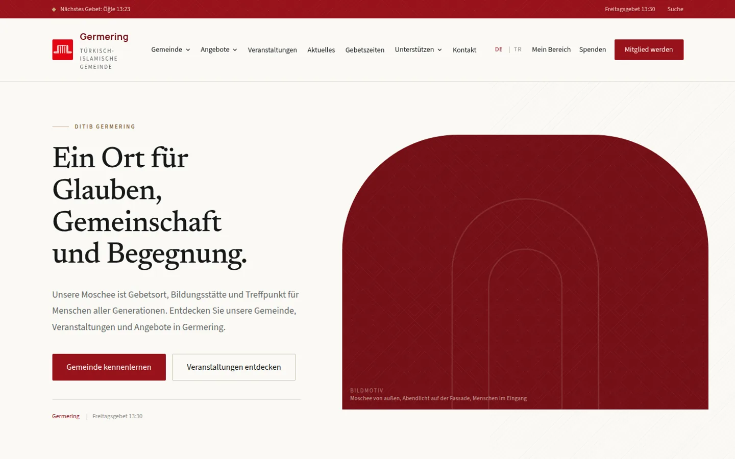 Startseite der Website der DITIB Germering